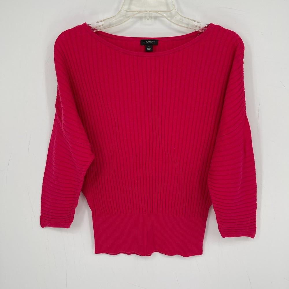 Ann Taylor Factory Women's Pink Boat Neck Ribbed Dolman Sleeve Sweater Size M